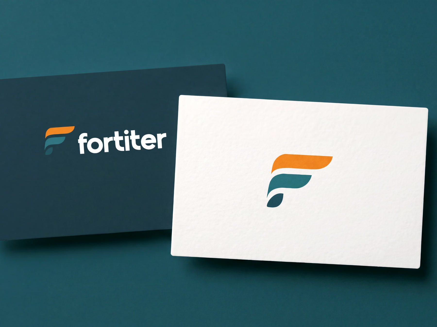 Fortiter, the final wordmark and F mark on card stock